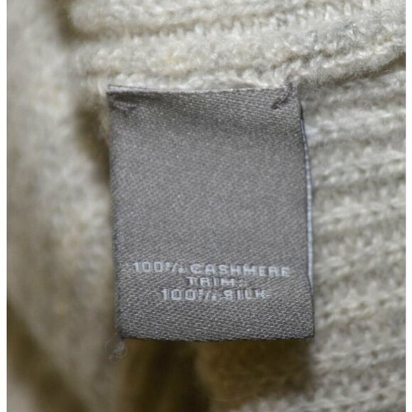 Neiman Marcus Cashmere Collection Neutral Beige Sweater Size L V-Neck Silk Hem - Picture 8 of 9